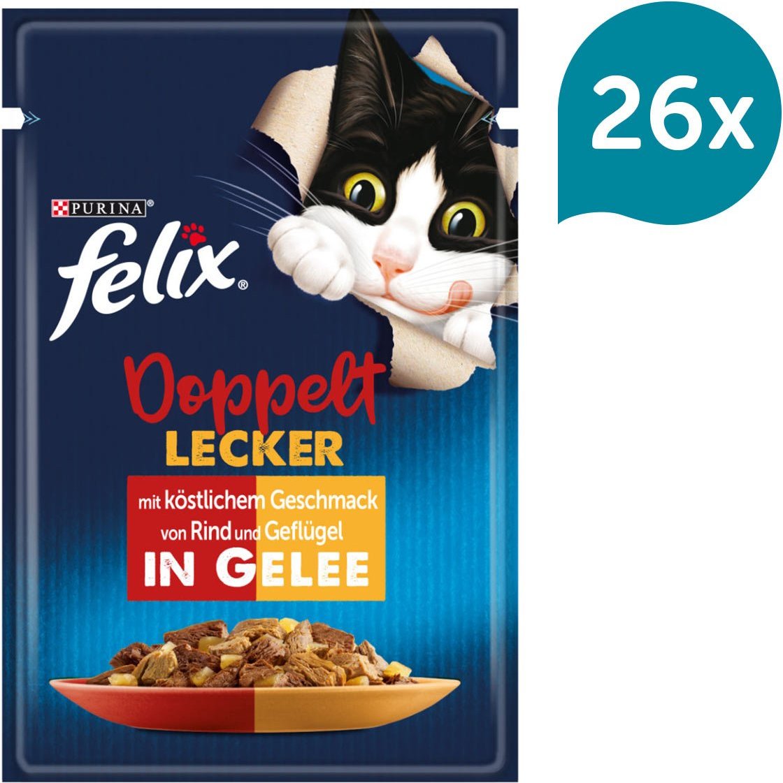 FELIX So gut wie es aussieht Doppelt Lecker in Gelee mit Rind und Geflügel 26x85g