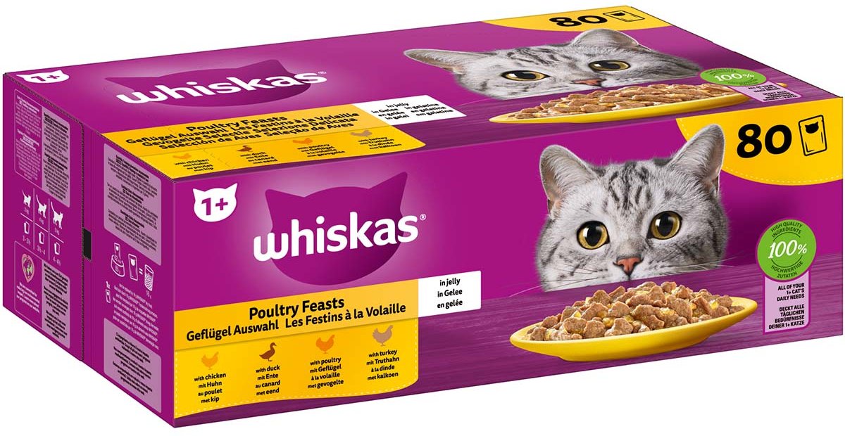 WHISKAS Geflügel Auswahl in Gelee Adult 80x85g