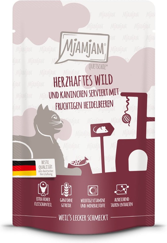 MjAMjAM Quetschie herzhaftes Wild und Kaninchen an fruchtigen Heidelbeeren 12x125g