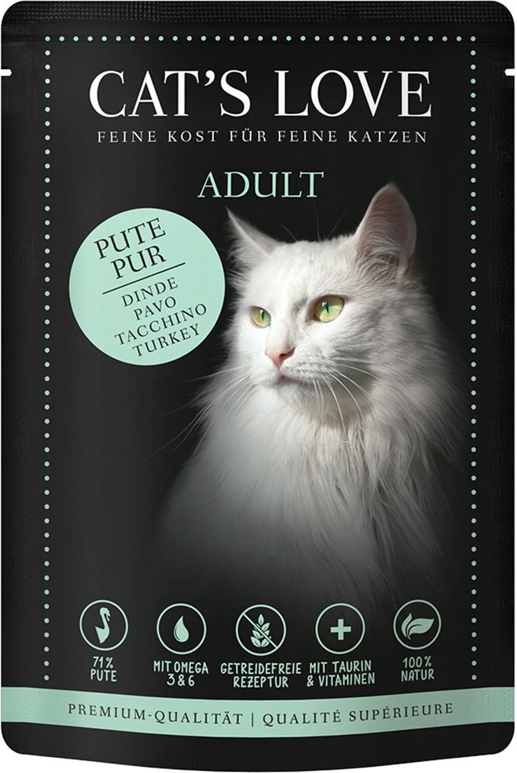 Cat's Love Nassfutter Pute Pur mit Lachsöl & Katzengamander 12x85g