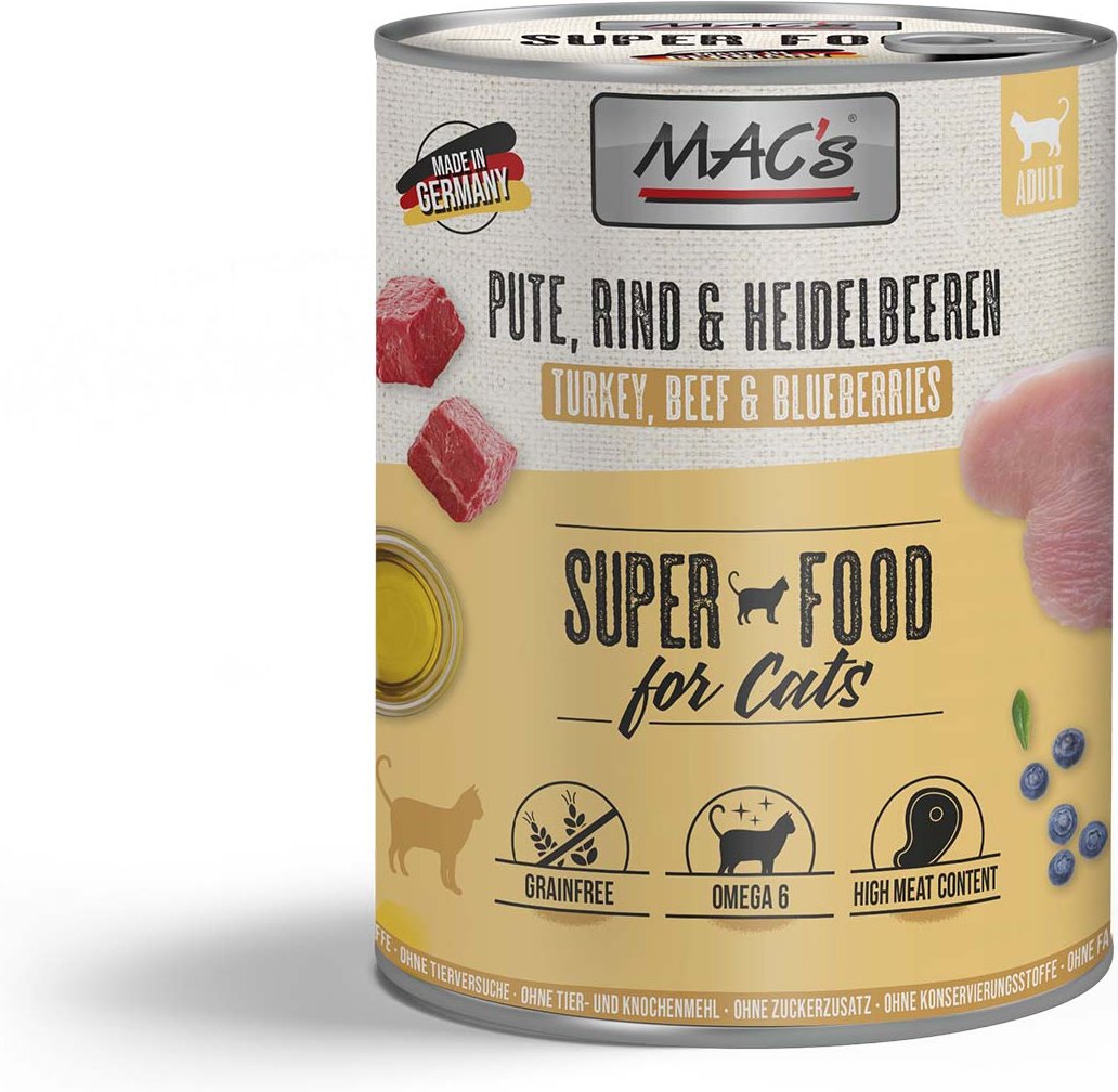 MAC's Cat Fleischmenü Pute, Rind und Heidelbeeren 6x800g