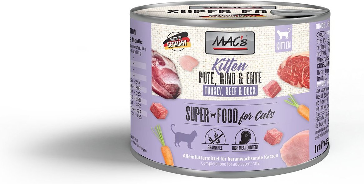 MAC's Cat Fleischmenü Kitten Pute, Rind und Ente 6x200g