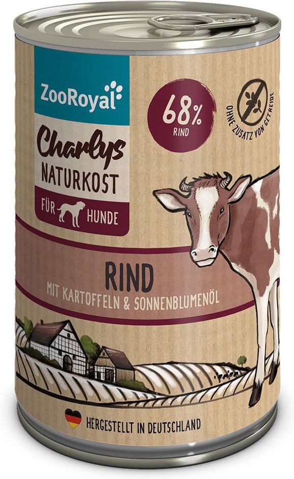 ZooRoyal Charlys Naturkost Rind mit Kartoffel & Sonnenblumenöl 6x400g