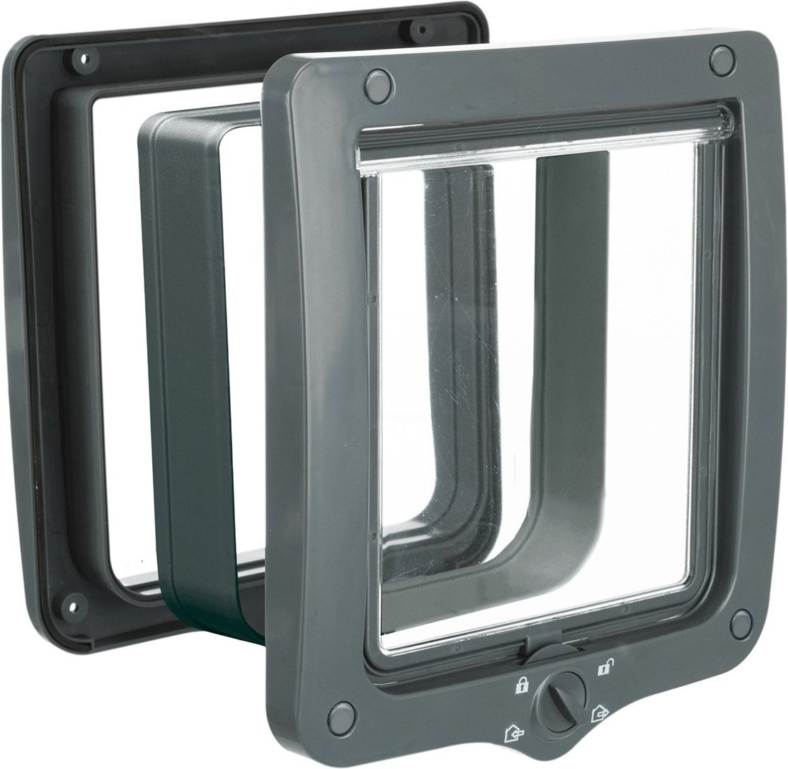 Trixie 4-Wege Katzenklappe XXL mit Tunnel grau