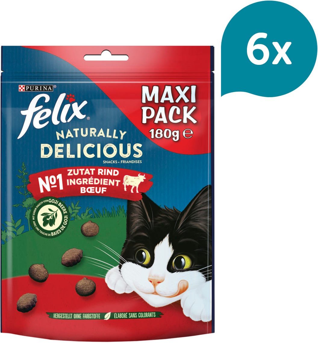 FELIX Naturally Delicious Katzensnack mit Rind & Goji Beeren 6x180g