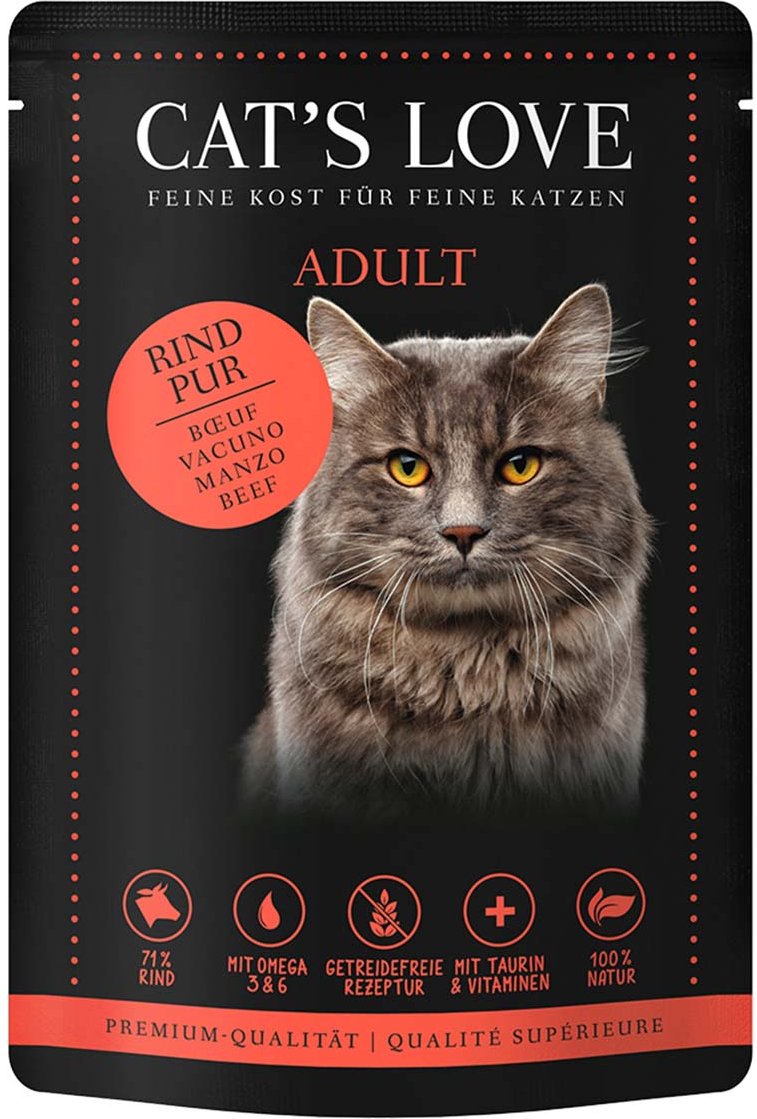 Cat's Love Nassfutter Rind Pur mit Distelöl & Löwenzahn 12x85g