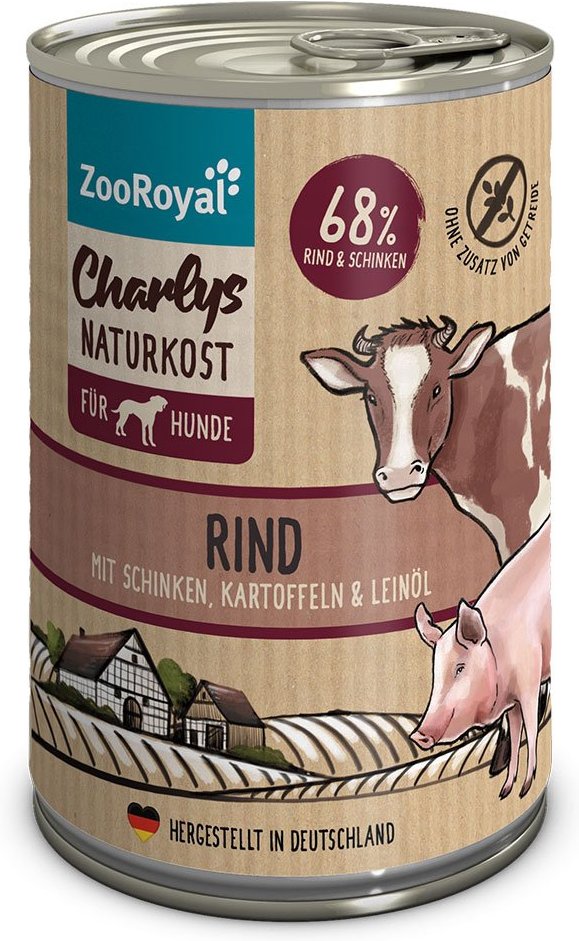 ZooRoyal Charlys Naturkost Rind mit Schinken, Kartoffeln & Leinöl 6x400g