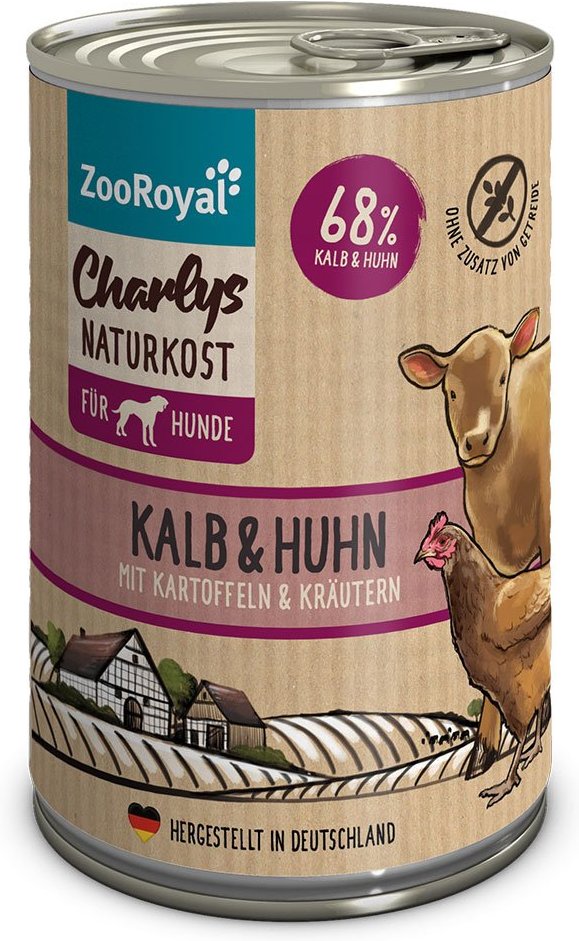 ZooRoyal Charlys Naturkost Kalb, Huhn, Kartoffeln, Kräuter 6x400g