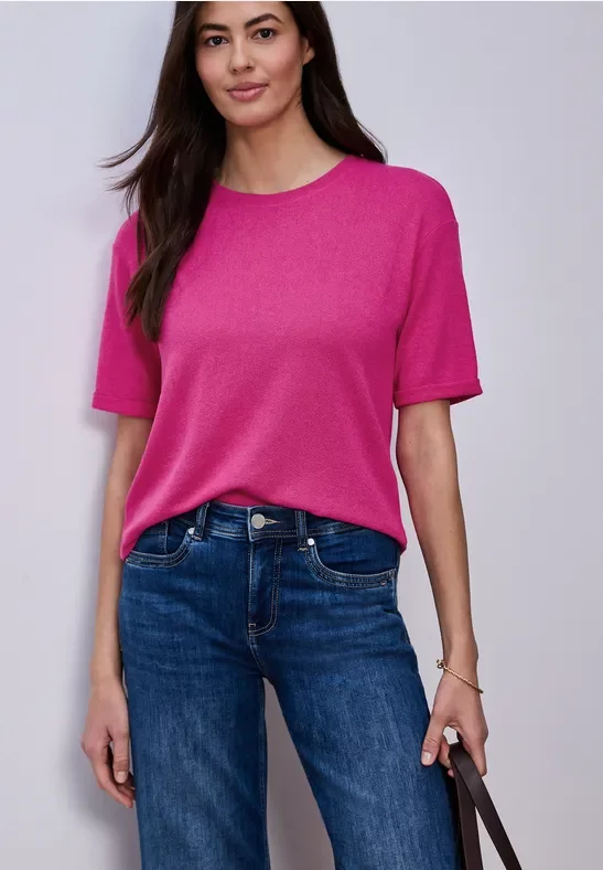 T-Shirt mit Rundhals im Strick-Look