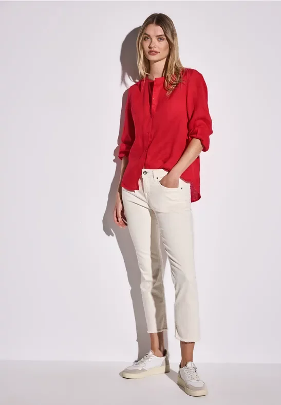 Rundhalsbluse aus Leinen