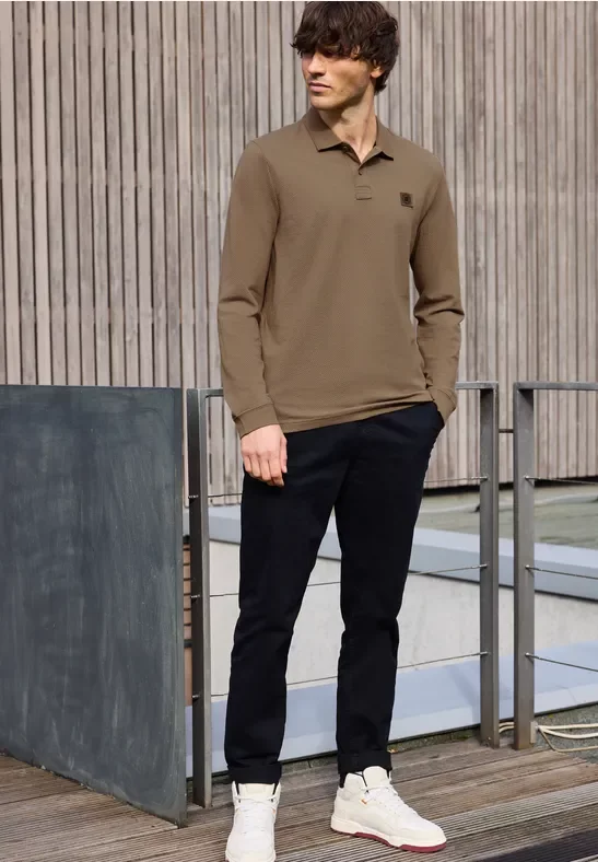 Langarm Struktur Poloshirt