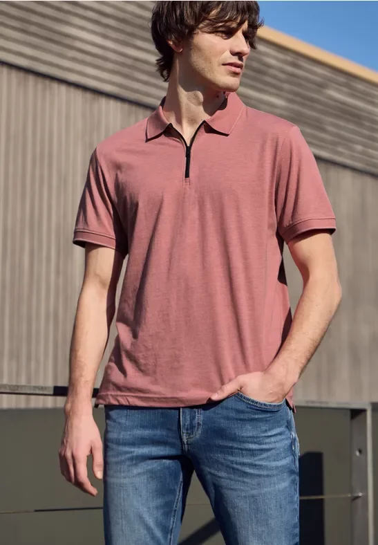 Kurzarm Poloshirt im Melange-Look