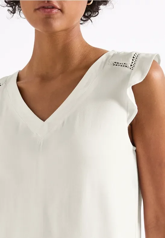 V-Neck Top mit Häkeldetails