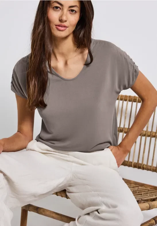 Silk-Look Shirt mit Raffung