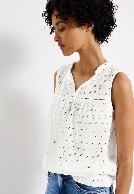 Ärmellose Stickmuster Bluse