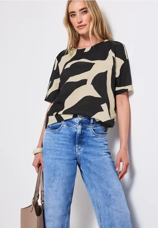 Leinenmix Print-Blusenshirt