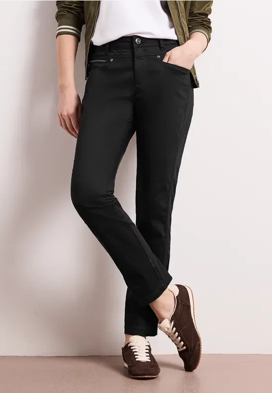 Street One Mid Waist Slim Leg Hose im Satin-Look