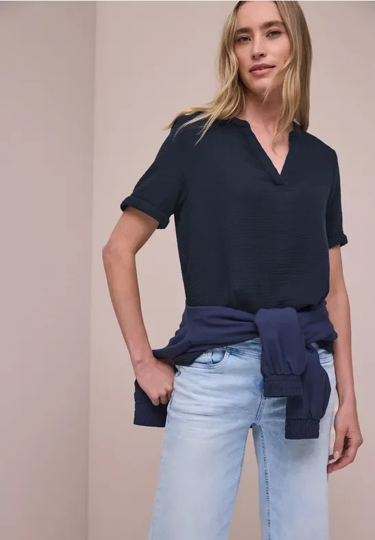 Street One Kurzarm Bluse in Musselinqualität mit Turn-Up