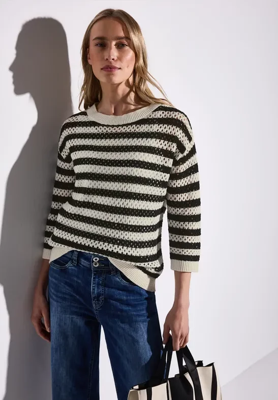 Gestreifter Mesh-Pullover