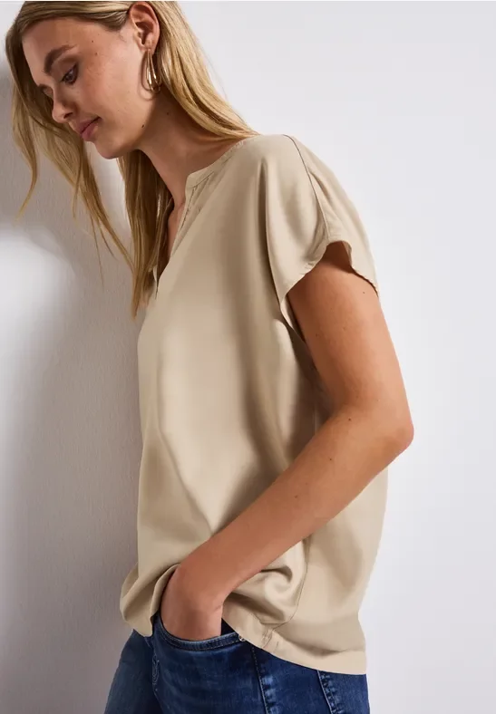 Split Neck Bluse in Unifarbe
