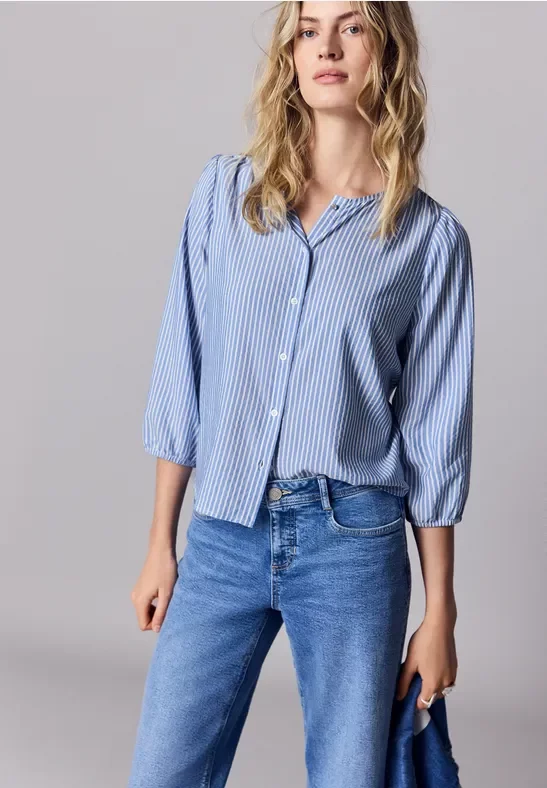 Street One 3/4-Arm Bluse in Seersuckerqualität