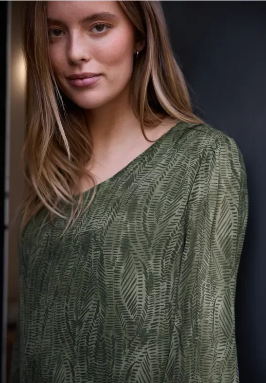 Langarm Bluse mit V-Neck aus Chiffon