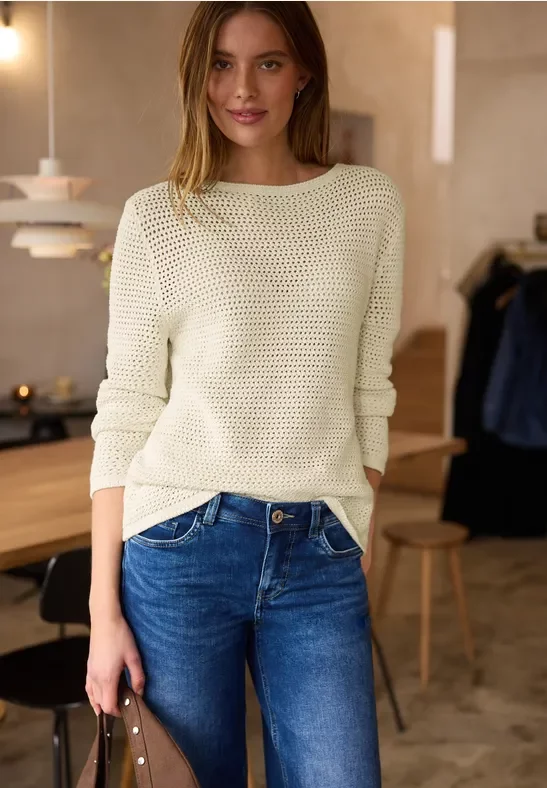 Pullover mit V-Neck und Lochmuster