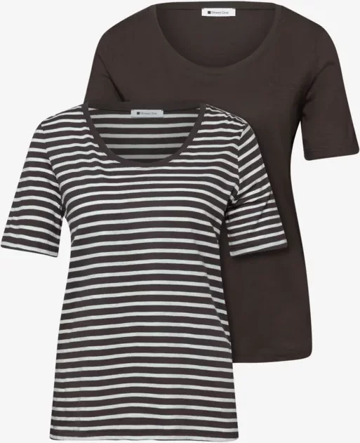 Street One T-Shirts mit rounded V-Neck im 2er-Pack