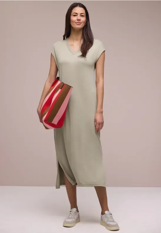 Street One Midi-Kleid mit V-Neck im Strick-Look