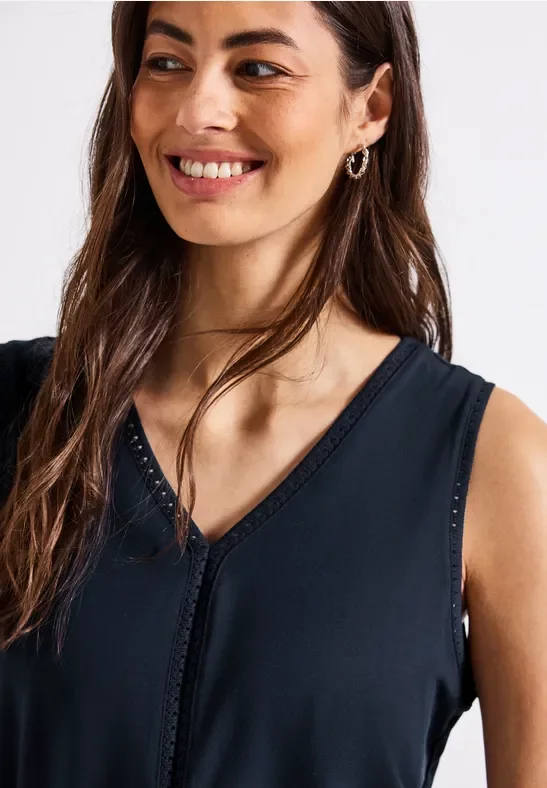 Jersey-Top mit Häkeldetails