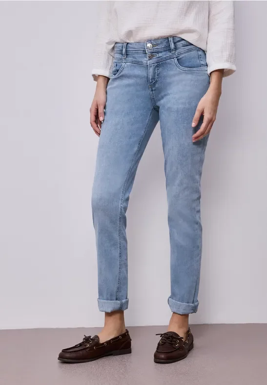 Mid Waist Slim Leg Jeans mit Turn-Up