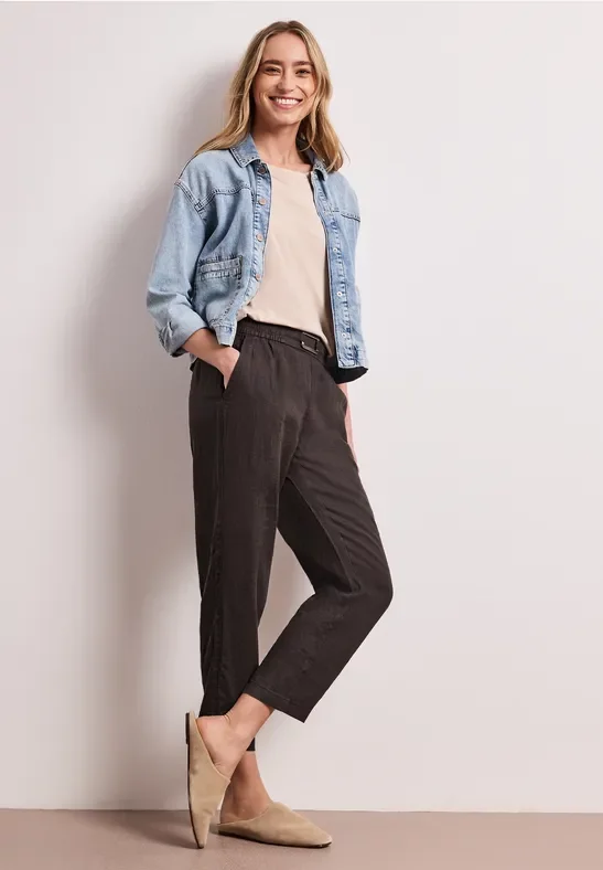 Street One Slim Leg Hose aus Leinen mit Schnalle