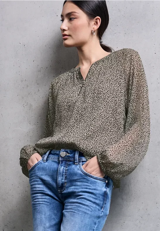 Thumbnail - Chiffon Leo-Bluse mit Zipper