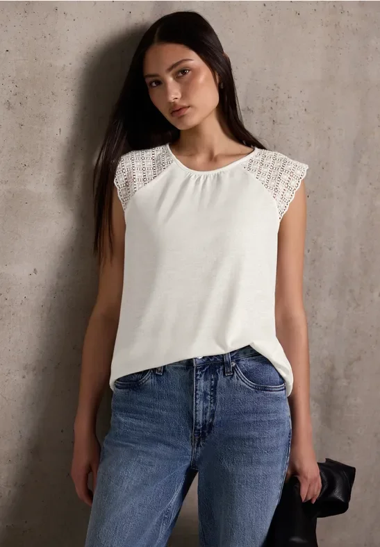 Leinen-Look Top mit Spitze