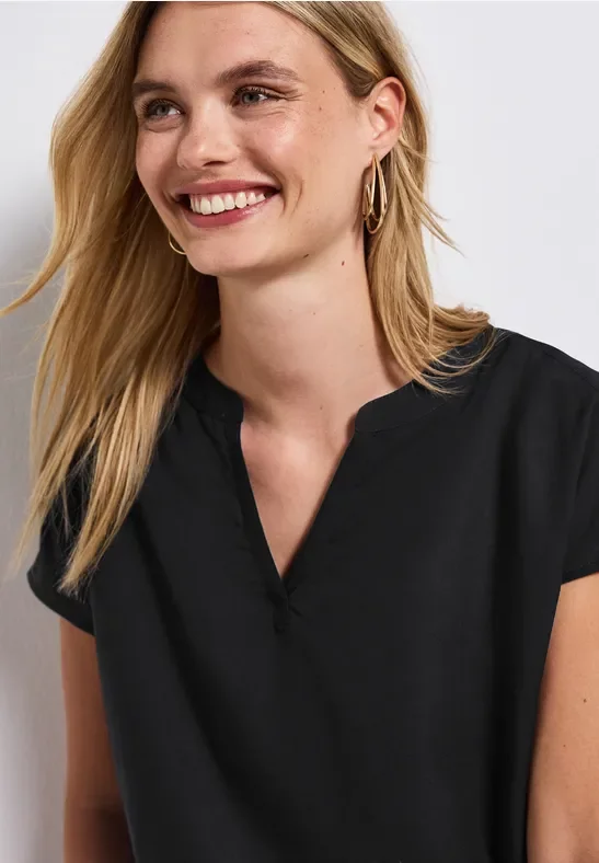 Split Neck Bluse in Unifarbe