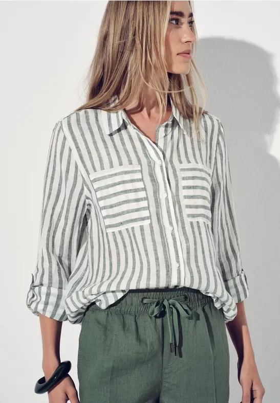 Gestreifte Leinen-Hemdbluse