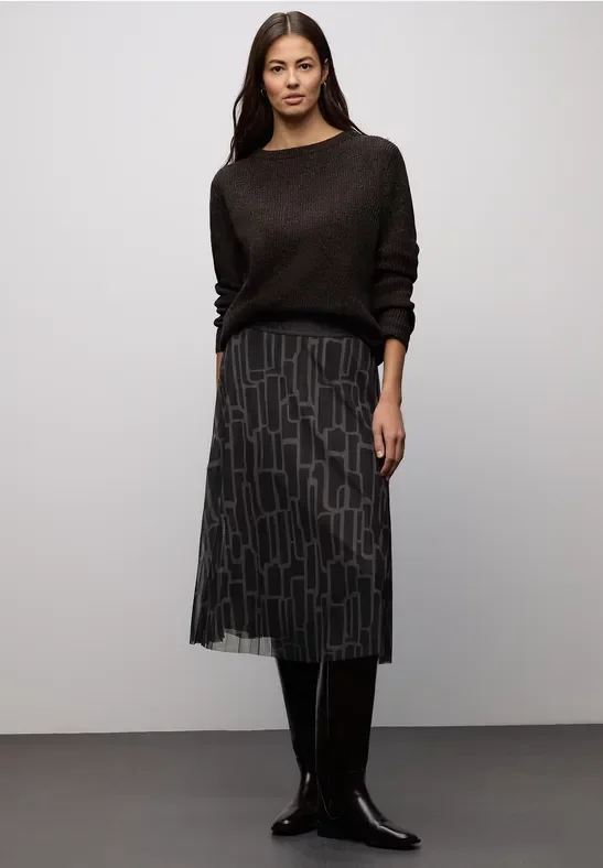 Mesh Plissée Rock mit Print