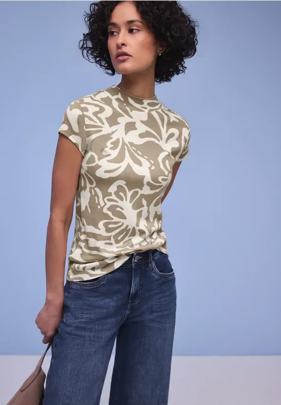 Basic Shirt mit floralem Grafikprint