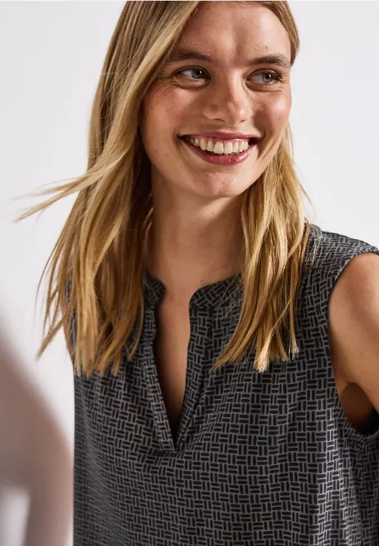 Split Neck Jersey-Top