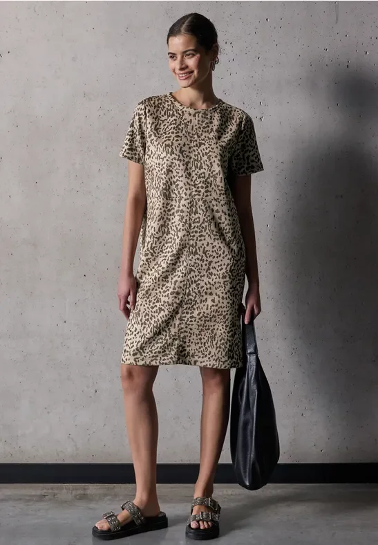 Velours-Kleid mit Leo-Print