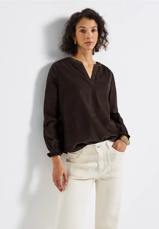 Cordbluse mit Rüschendetails
