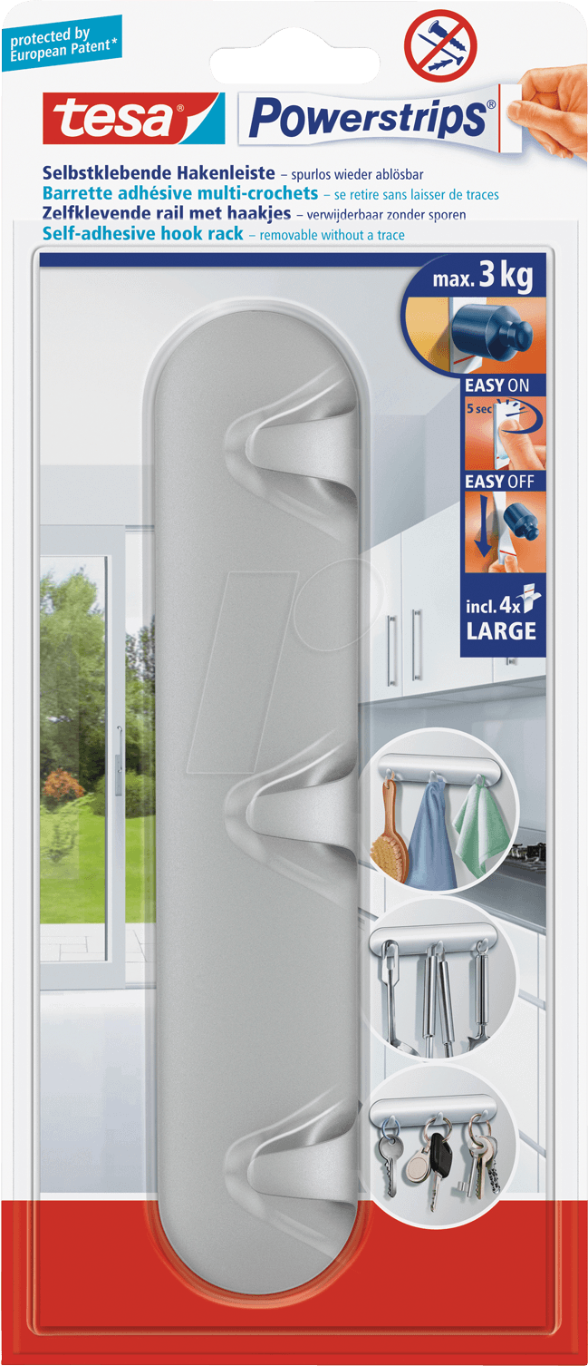 TESA 58095 - tesa® Powerstrips® Hakenleiste, matt chrom