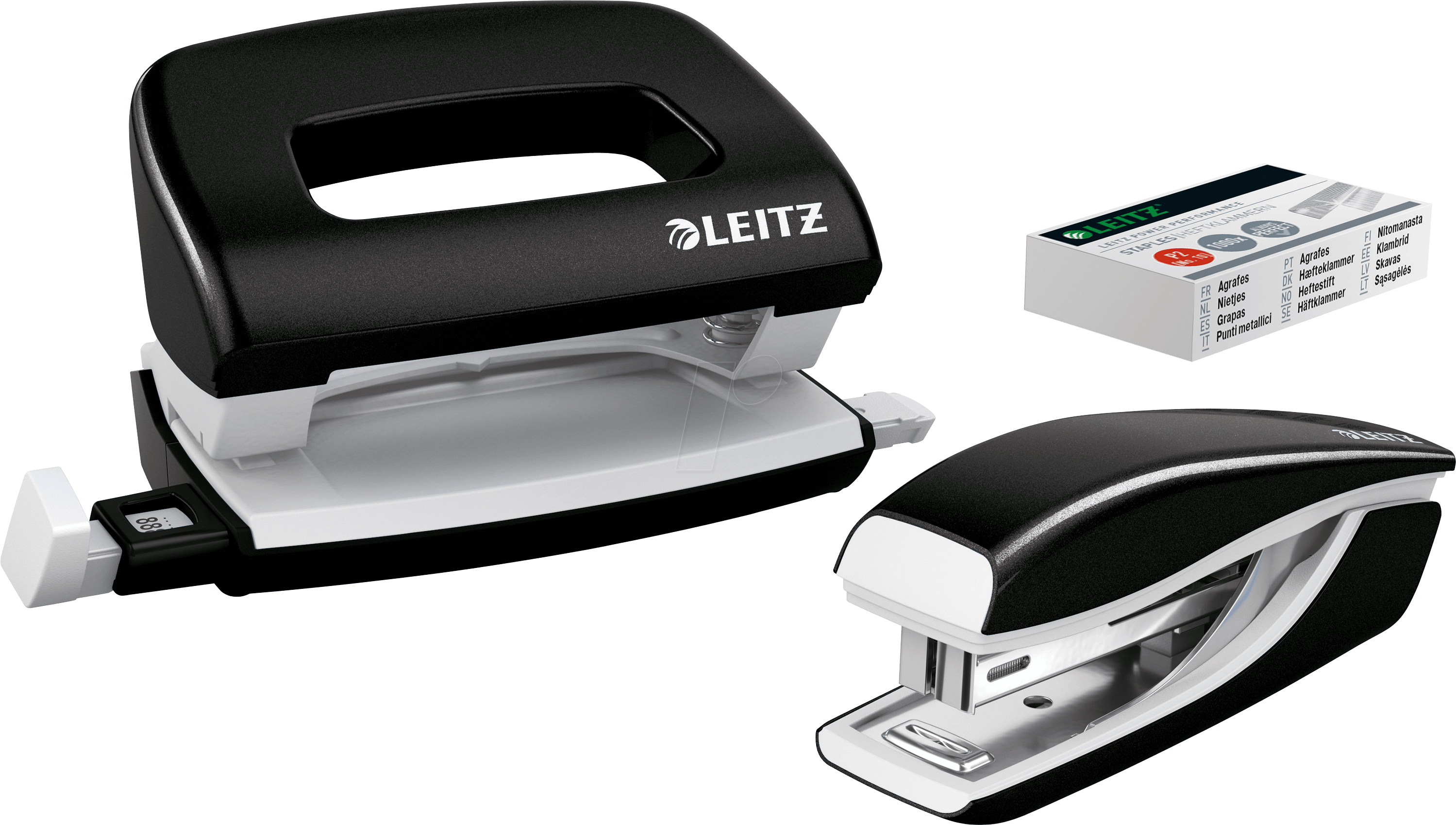 LEITZ 55612095 - Set Mini-Heftgerät und -Locher, NeXXt WOW, schwarz