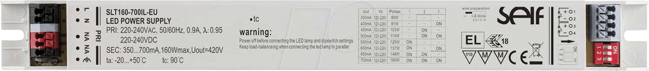 SLF SLT160-700IL - LED-Trafo, 160 W, 120-228 V DC, 700 mA