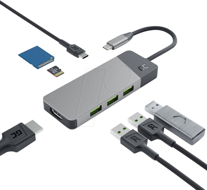 GC HUBGC01 - USB 3.1, 7-Port Hub, 3xA, 1xC, SD-Slot, HDMI, USB-C-Kabel