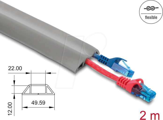 DELOCK 20767 - Kabelkanal PVC flexibel 50 x 14 mm - Länge 2 m grau