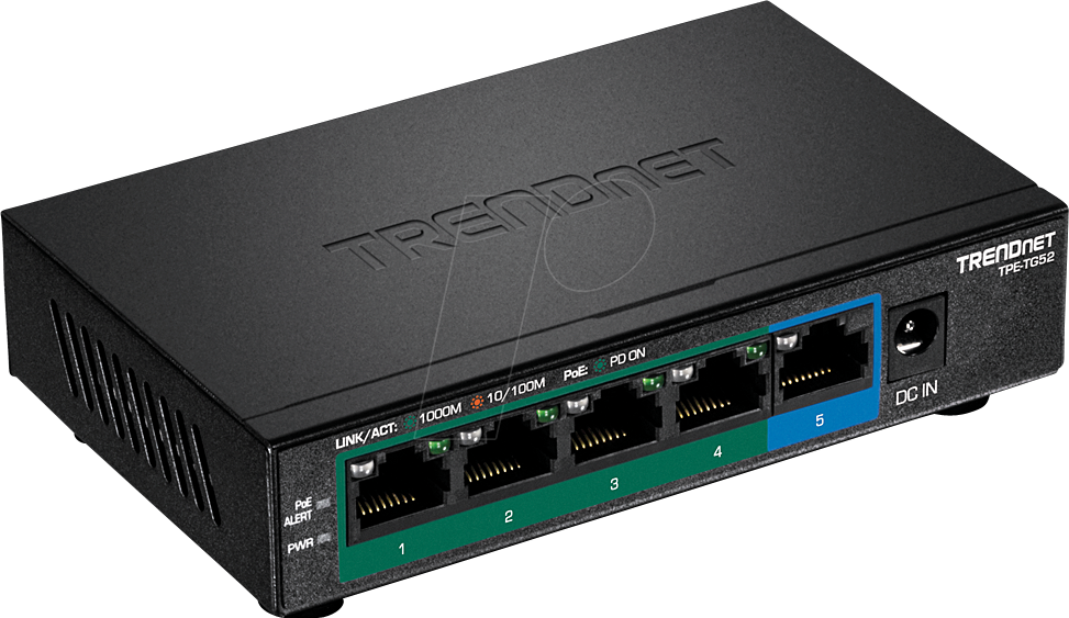 Thumbnail - TRN TPE-TG52 - Switch, 5-Port, Gigabit Ethernet, PoE+