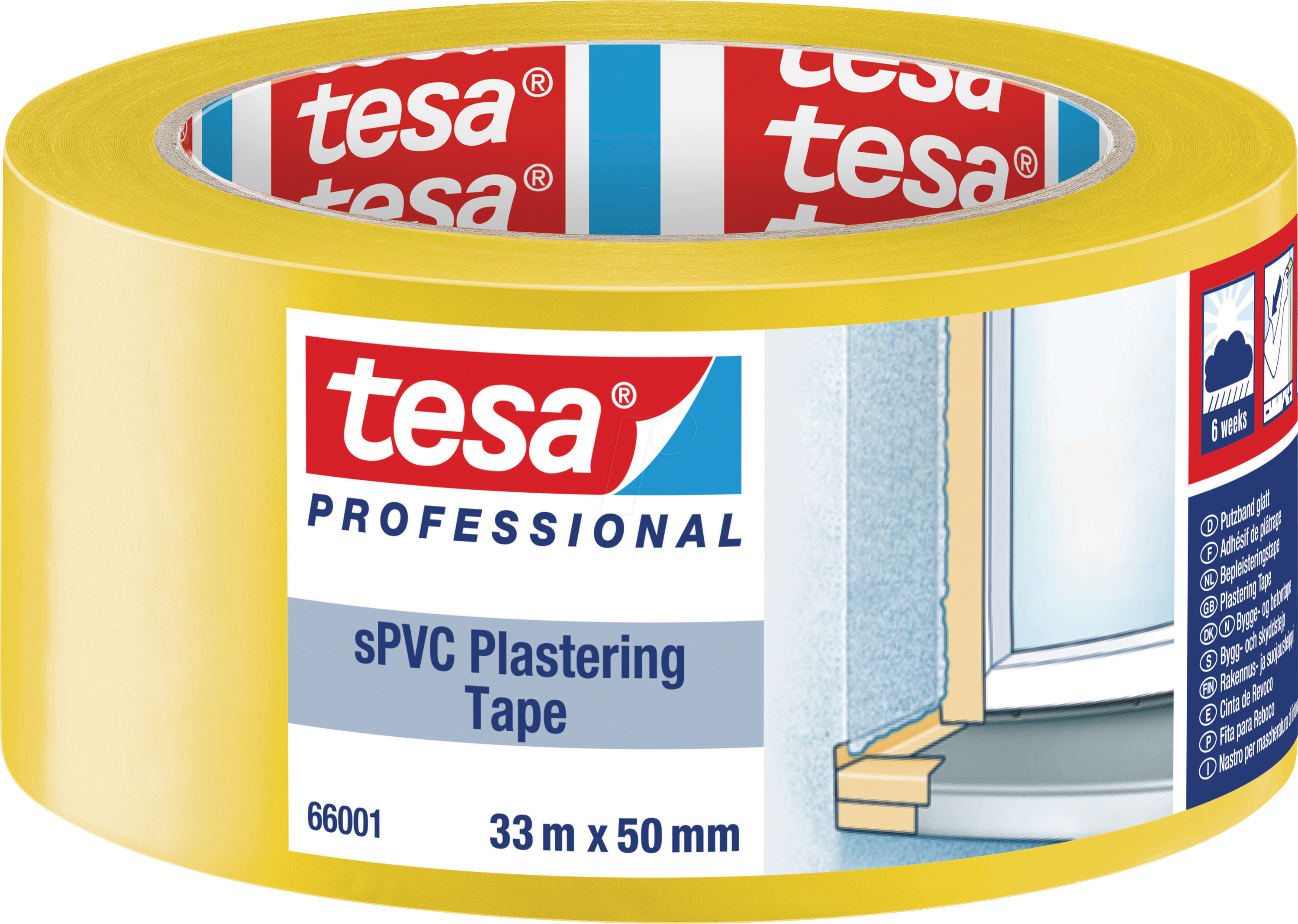 TESA 66001 GE - Putzband sPVC, glatt, 33 m x 50 mm, gelb