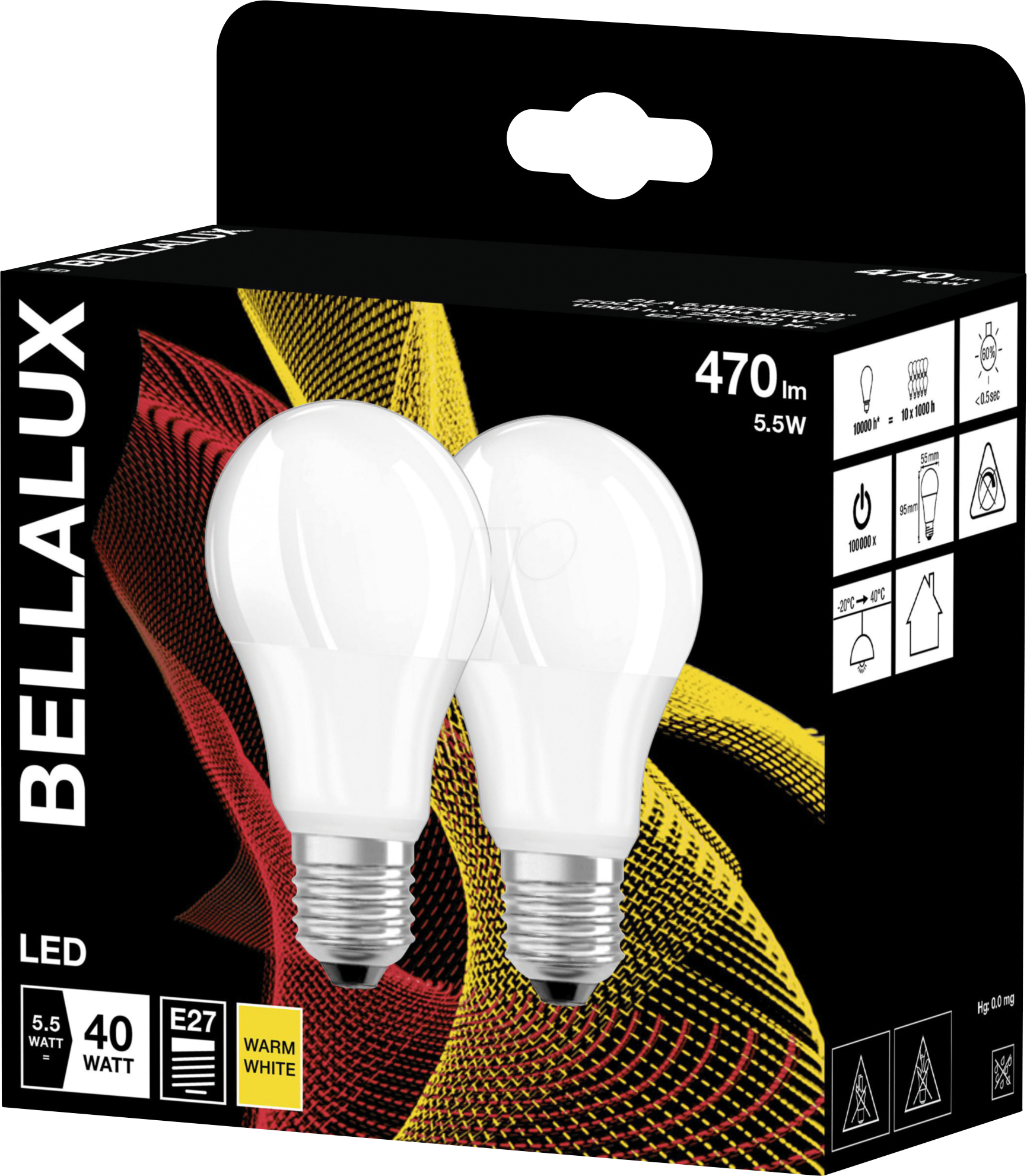 BELLA 075409002 - LED-Lampe E27, 5 W, 470 lm, 2700 K, 2er-Pack