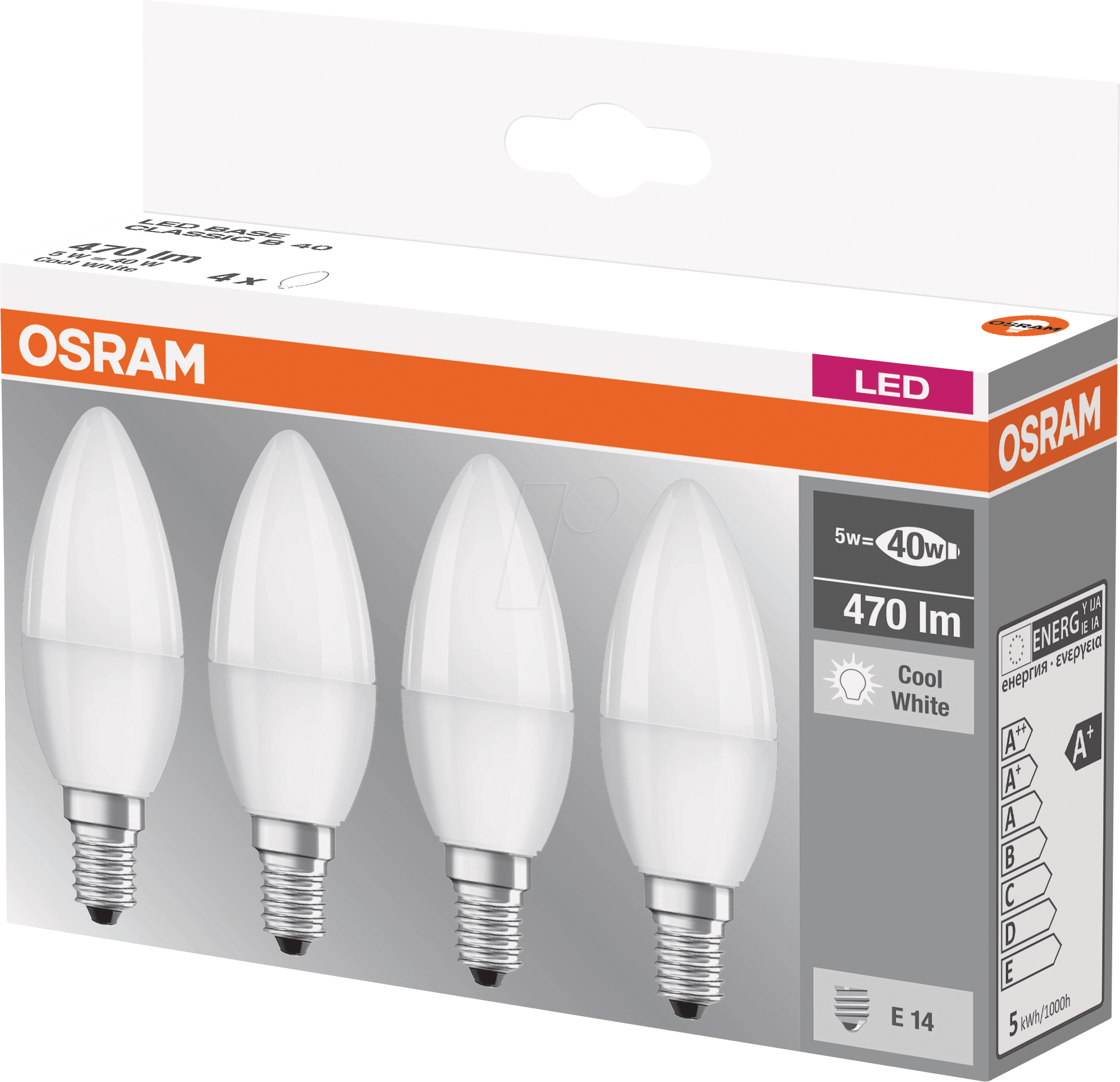 OSR 405807581961 - LED-Lampe BASE E14, 5 W, 470 lm, 4000 K, 4er-Pack